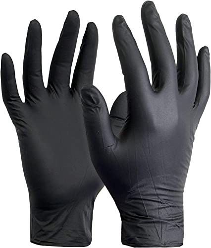10 Boxes (1000 Gloves) Black Nitrile Disposable Gloves Powder Free, Food, Care, Hair & Beauty, Mechanical, Industry, Cleaning (Black, Extra Small)
