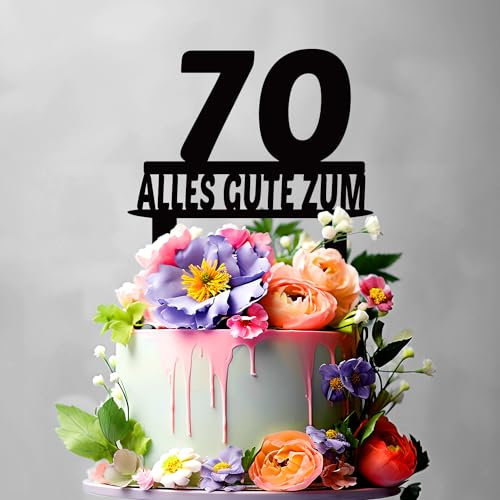ALLES GUTE ZUM 70 - Cake Topper - Blumenstecker - Tortenstecker personalisiert in 7 Farbe Aus MDF Holz Tortenaufleger - Tortenfigur, Kuchen Deko - Blumen Deko (#R20)