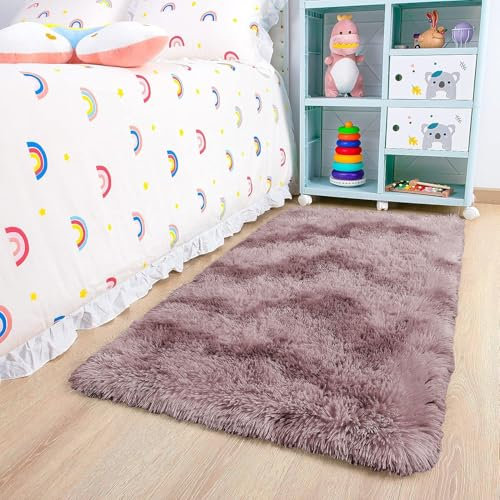 Oxford Homeware Tappeto soggiorno piccolo 50 x 80 cm - Tie-Dye rosa lilla tappeto per camera da letto antiscivolo - moderno morbido tappeto Shaggy per salotto - non perde pelo per bambini