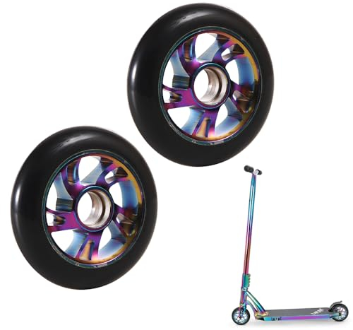 Mineup 2 Stück Stunt Scooter Rollen, 100x 24mm Scooter Ersatzräder Mit ABEC-9 Lager, 88A Stunt Scooter Räder, Aluminium Ersatzräder für Scooter, Roller Räder für Meisten Stuntscooter & Kickscooter