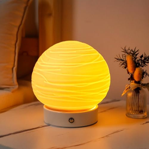 JHY DESIGN Kugelförmige Dekorative Tischlampe aus Keramik 16 cm H wiederaufladbare Laterne Dimmbare Schreibtischleuchte mit Touch-Steuerung Lampe für Zuhause Schlafzimmer Wohnzimmer Außen Geschenke