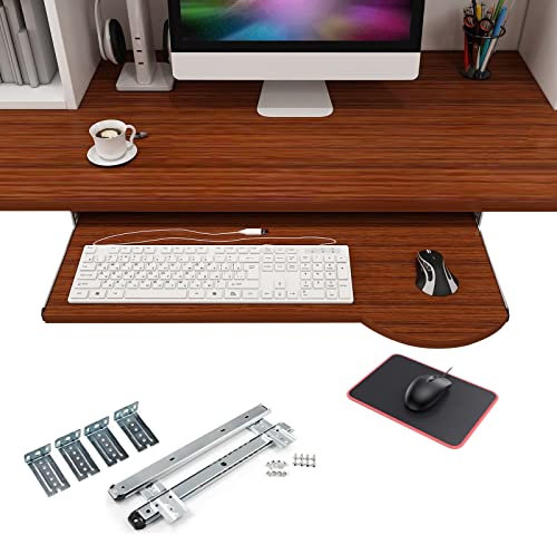 SFNIOKFG Slide Keyboard Tray Under Desk Storage with Mouses Pad - Height Adjustable Keyboard Holder - Ergonomic/Teak/70 * 26Cm/28 * 10Inch