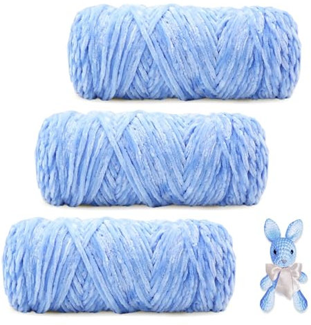Bieiyhe Chenille Garn zum Häkeln 3 X 100 g, Handstrickgarn,Wollbiene,Chenillegarn Kuschelweich,Häkelgarn Wolle,Babywolle,Strickwolle Set,Grobstrick Super Soft,Chenille Garn Flauschig für Weben Schals