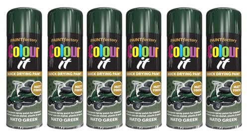 PNJB Nato Green Matt Spray Paint, Quick Drying, Excellent Coverage for Metal, Wood, Plastic, Aerosol Spray, Lightweight and Portable, 250ml (6PCS)
