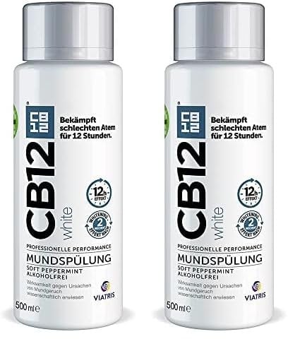 CB12 White – Angenehmer Atem für 12 Stunden und weißere Zähne – 500 ml, Minze, für Mundgeruch Behandlung (Packung mit 2)