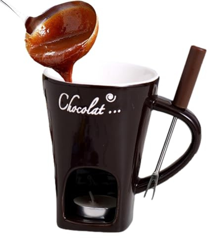Chocolate Fondue Tasse, Schokofondue Tasse, Butterwärmer-Set, Schokoladenfondue-Becher-Set, 130 Ml Keramik-Butterwärmerbecher, Mehrzweck-Butterwärmer Mit Fondue-Gabel, Kreativer Schmelz-Hot-Pot-Becher