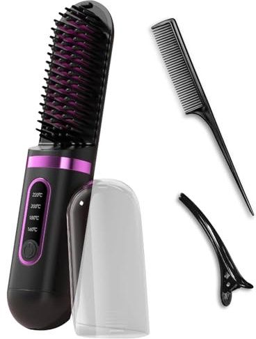 Planchas del Pelo PortáTil InaláMbrica con Funda Antipolvo y Pantalla, 4 Temperaturas 160°C-220°C,TecnologíA CeráMica Mch,Dientes de Peine Encriptados 3d,Apta Para Pelo Liso y Rizado (Negro)