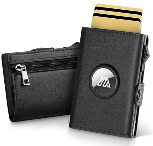 Manmaxim Portemonnaie Herren, Karten Geldbeutel Herren Apple Airtag Slim Wallet, Pop-up Portmonee Herren Air Tag Wallet für 12+ Karten, RFID Geldbörse Smart Wallet for Men mit Münzfach, Schwarz