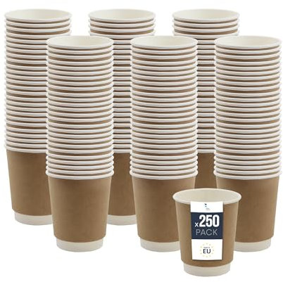 BenBow Vasos de Papel Térmicos y 250 ml 250x – Multifuncionales, Desechables, Ideales para Café y Té