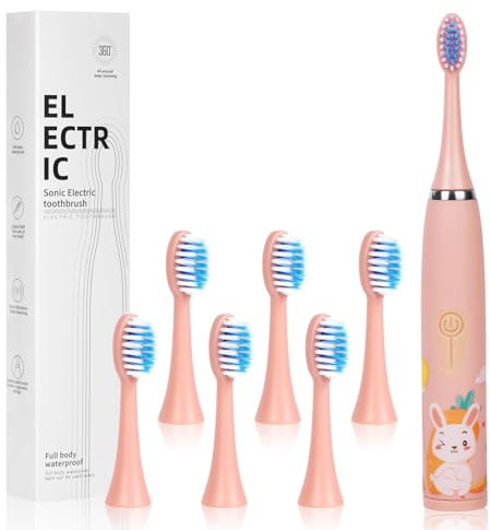Vicloon Spazzolino Elettrico, Spazzolino Bambini con 6Pezzi Testina Dello Spazzolino da Denti Spazzolino Elettrico Testine Sistema di Vibrazione Morbido e Comodo Manico Spazzolini da Denti Elettrici B