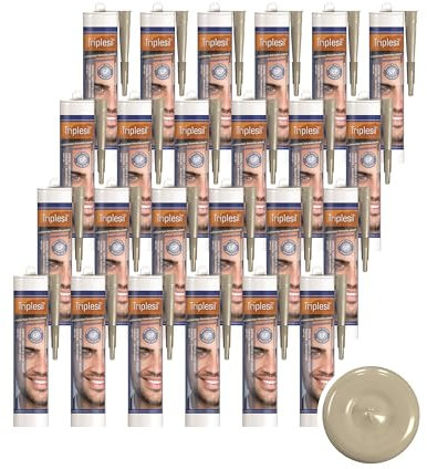 Triplesil Mastic Silicone – Haute Température 24 x 310 ml Cartouche de Silicone Universel pour Salle de Bain-Cuisine & Bricolage-Imperméable & Résistant aux UV – Pour Intérieur & Extérieur (Beige, 24)