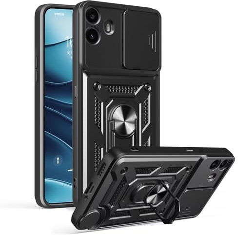 YANJIEER ESONG Outdoor Handyhülle für Nothing CMF Phone 1 5G Schutzhülle Militär Robuste Stoßfeste Ständer Cover mit Metall Ring,Kameraschiebe Case für Magnetischer Autohalterung Schwarz