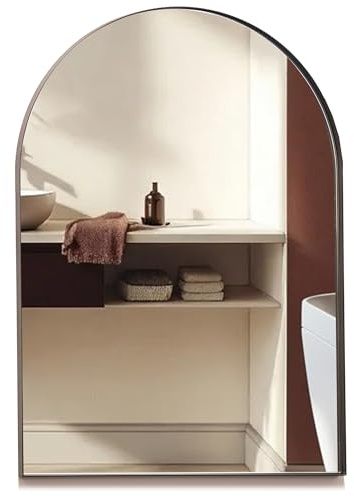 Neue Design Mood® Premium Arch Bathroom Mirror Black Framed Wall Mounted, Recessed Arched Frame Modern & Stylish (70cm x 50cm)