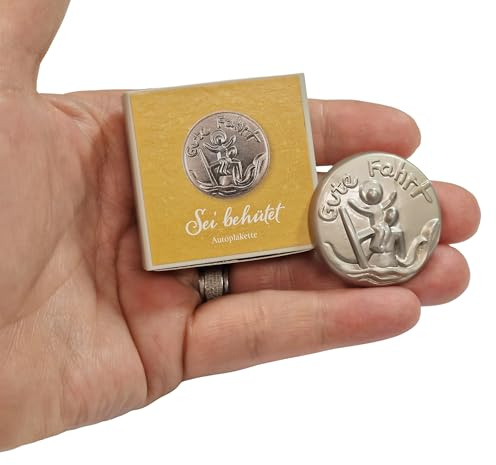 Herzmensch Christophorus Auto Plakette 3,5 cm Metall Silber für Autofahrer - Geschenk für Fahranfänger - Glücksbringer aus der Werkstatt von Andrea Zrenner