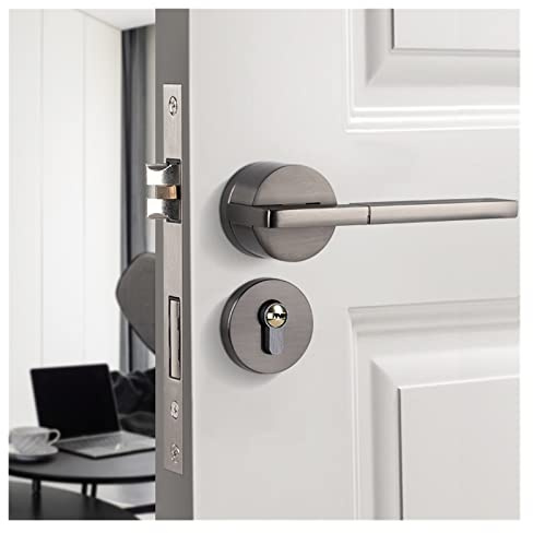 AIRYSSFU Door Handle, Smart Door Handle Interior Exterior Knob Lever with Lock and Key Bedroom Bathroom Black for Home Magnet Aluminium Alloy Room(Gris)