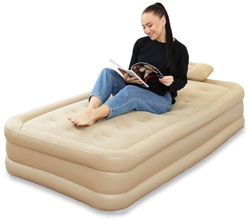 Umelee Luftmatratze Selbstaufblasend 1 Person, Luftbett, Gästebett mit Eingebauter Elektrischer Pumpe, 3 Min. zum Aufblasen/Entleeren, Aufblasbares Bett für Camping & Zuhause, 190×100×40 cm