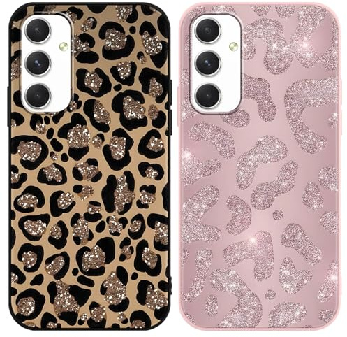Yirlbey 2 Stück Handyhülle für Samsung Galaxy A54 5G Hülle 6,4, Aesthetic Muster Glitzer Motiv Design Weiche TPU Ultra Dünn Bunt Silikon Schutzhülle Kratzfeste Stoßfest Case für Mädchen, Leopard