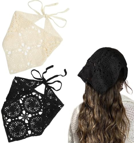 2 Stück Damen Boho Stirnbänder Dreieck Kopftücher Bandanas Turban Krawatte Haarbänder Elastisches Haarschal Kopfbedeckung Damen Sommer
