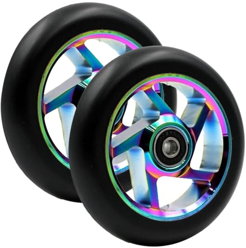 2 PCS Roues de Trottinette Freestyle 100mm, Roues de Remplacement en PU 88A avec Roulements ABEC-9, Noyau en Alliage, Compatibles avec la Plupart des Trottinettes Stunt et Kick Scooter