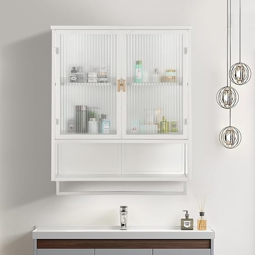 Ligterra Hängeschrank Küche, Küchenschränke mit 2 Geschlossenen Ablagefächern, 1 Offenen Fach & 1 Handtuchhalter, für Küche, Esszimmer, Eingangsbereich, Badezimmer, 60×23×78cm (Weiß)