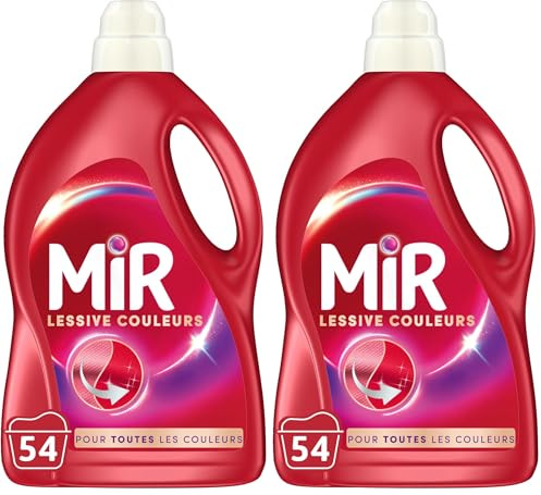 Mir - Lessive Liquide - Lessive Couleurs - Main & Machine - Raviveur - Formule Unique 3en1 - Couleurs - Fibres - Fraîcheur - Nettoie avec Soin - Anti-Bouloche - Pour Toutes les Couleurs - 54 Lavages