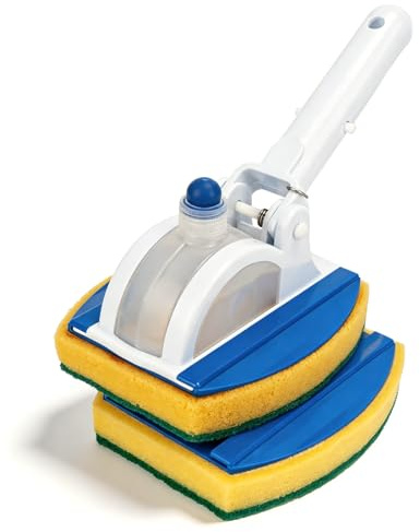 Cepillo Esponja Piscina 25 cm con Articulación 135°, Cepillo Limpieza con Esponja + Esponja de Repuesto, Depósito Detergente, Conexión Barra Telescópica 3,2 cm, para Piscina, SPA, Bañera y Azulejos