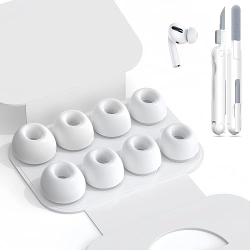 LVNEHAL For Airpod Pro Ear Tips, Replacement Earpads for AirPods Pro 2/Pro, | 4 Sizes (XS/S/M/L), Silicone Tips with Noise Reduction Holes, Dust Proof Mesh and Cleaning Kit, White