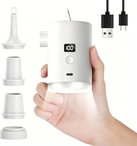 AURIVEE® Inflador Portátil Inalámbrico 3600mAh – Bomba Eléctrica con Luz LED, 4 Boquillas para Colchón Hinchable, Barco, Piscina, Bolsa de Vacío, Equipo de Camping