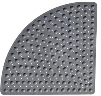 EVERGOODS 1PC Non Slip Corner Shower Mat Rubber Bath Mat Grey M | Anti-bacterial pebble shower mat with strong suction cups, machine washable design for shower tray, bathtub and wet room