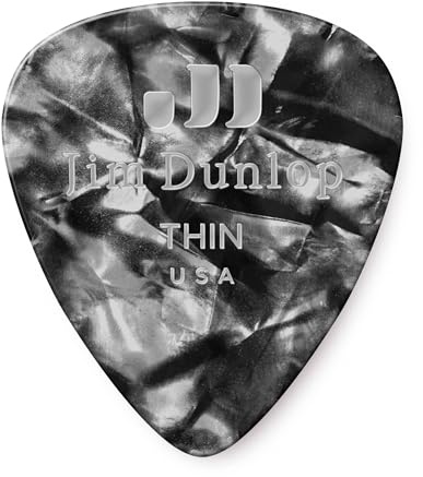 Jim Dunlop Celluloid Black Pearloid Pick Thin - 12 Pack