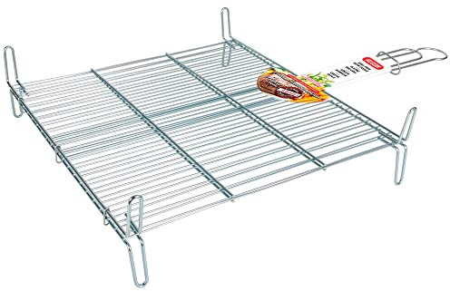 Algon | Parrilla Barbacoa 45x50 Acero Inoxidable Zincado Gris Metalizado con Cierre de Seguridad - Parrilla Ideal para Asar Carnes y Verduras Resistente y Duradera para Exterior