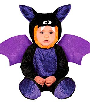 FIESTAS GUIRCA | Mini Fledermaus Kostüm für Babys (12-18 Monate) – Overall mit Flügeln, Kapuze und Füßen – Tierkostüm für Halloween, Karneval, Mottopartys, Oktoberfest – Unisex – Schwarz Lila