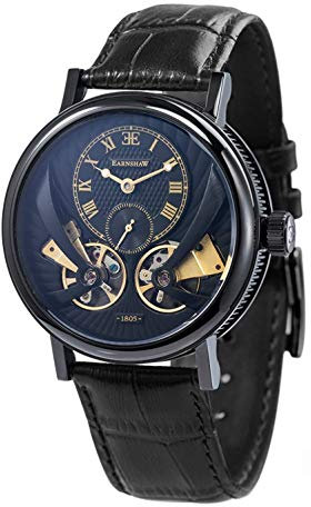 Thomas Earnshaw Beaufort Anatolia ES-8059-04 mechanische Herren-Armbanduhr mit Automatikgetriebe, schwarzes Zifferblatt mit klassischer Analoganzeige, schwarzes Lederarmband