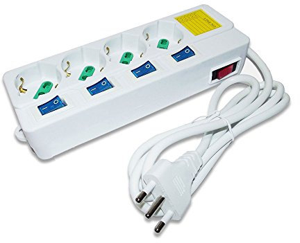 Vetrineinrete® Multipresa schuko ciabatta elettrica a 4 posti polivalenti 10/16A con interruttore generale on/off e 4 interruttori indipendenti 250V max 2500 watt cavo 1,5 m con spina italiana B27