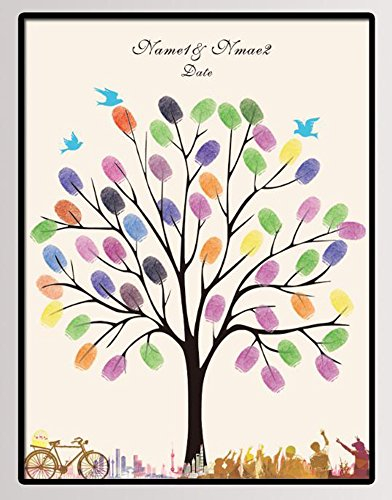 NOVAGO Tableau Toile(sans Cadre) à Empreintes pour Les invités pour Les événements Mariage,Anniversaire,baptême, Communion(60x75 cm,Arbre)