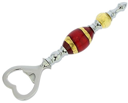 Apribottiglie in Vetro di Murano Italiano - Strisce Rosse Oro