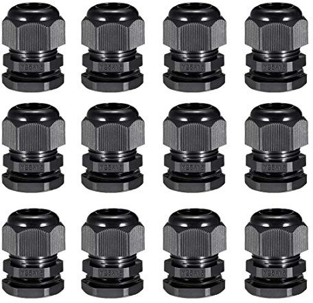 Sourcingmap 12Pcs M25 Cable Gland Waterproof Connector Plastic Wire Glands Joints Black for 12-17mm Dia Wires