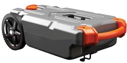 Camco Rhino Portable RV Tote Tank | Features Heavy-Duty No-Flat Wheels, Removable Steel Tow Adapter, and Low Drain Hole | 15 Gallons (39000), Gray