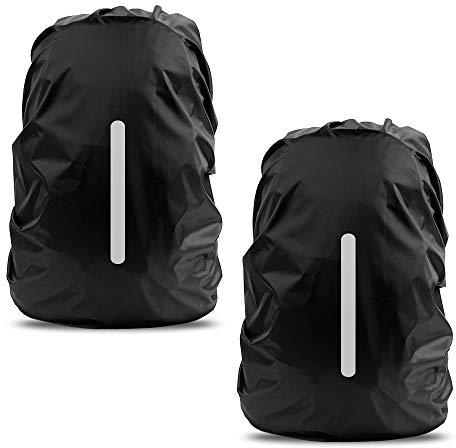 LAMA Regenschutz Rucksack wasserdichte 2 Stück Regenhülle Schulranzen mit reflektierende Streifen verstellbare Schnalle für Wandern Klettern Camping Radfahren Reisen Outdoor Aktivitäten L 41L-55L