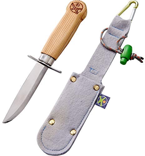 HABA Terra Kids Opinel Taschenmesser – Robustes & sicheres Schnitzmesser für Kinder ab 6 Jahren, mit Filztasche & Karabiner, zum Schnitzen & Basteln – 1304245001