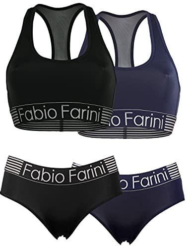 Fabio Farini 3er Pack Racerback SportBH und passende Panty | ohne Bügel