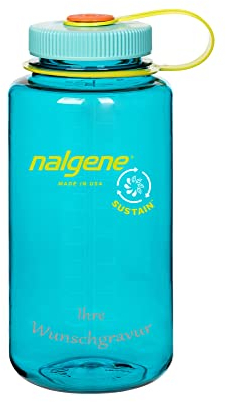 Nalgene Trinkflasche 'Weithals-Sustain' - 1 L (Cerulean, mit Namensgravur, 1 Liter)