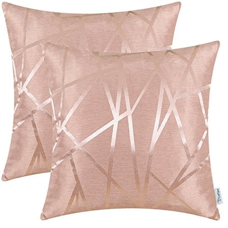 CaliTime Kissenbezüge, 2 Stück, für Couch, Sofa, Heimdekoration, modern, glänzend und matt kontrastierend, Dreiecke, abstrakte Linien, geometrisch, 50 x 50 cm, Altrosa