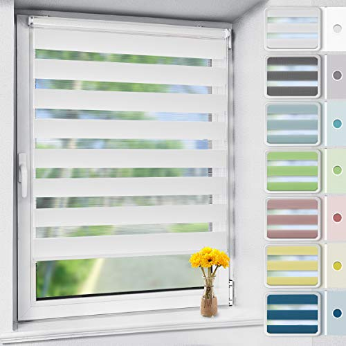 Vkele Doppelrollo Klemmfix ohne Bohren, 70x150cm(BxH) Weiß, Duo Rollo Zebrarollo Fensterrollo für Fenster und Tür, Lichtdurchlässig Verdunkelnd, Seitenzugrollo Sonnenschutz Sichtschutz