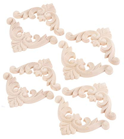 MUXSAM 8Pcs Unpainted Wood Carved Corner Onlay for Cupboard Upcycling,8*8cm | Solid Rubber Wood Carving Appliques,Fireplace Wood Mouldings,Vintage Furniture Onlays,Farmhouse Furniture Restoration