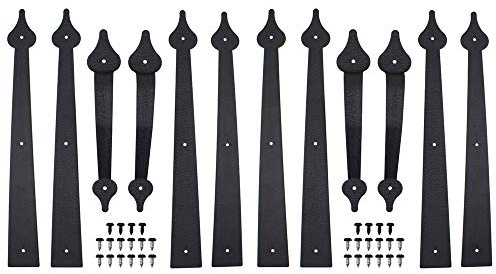 WINSOON Kit de décoration de porte de garage en métal à visser dans le chariot, charnières factices, poignées de charnières factices en acier noir, kit de décoration de grange pour 2 voitures