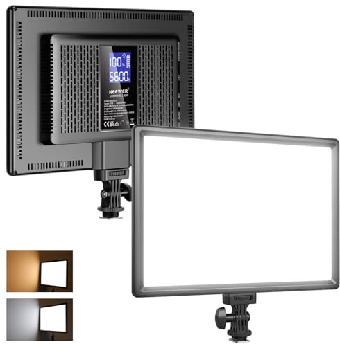 NEEWER Ultra-Fine 192 LED Video Light Panel with LCD Display, Built-in Lithium Battery Dimmable Bicolor 3200K-5600K, CRI 95+ Smoother Lighting for Portraits Youtube Videos