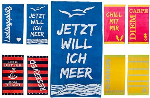 Strandtuch 90x170 cm Badetuch Strandlaken Handtuch 100% Baumwolle Velours Frottier Pflegeleicht (blau - Ich Will Meer)