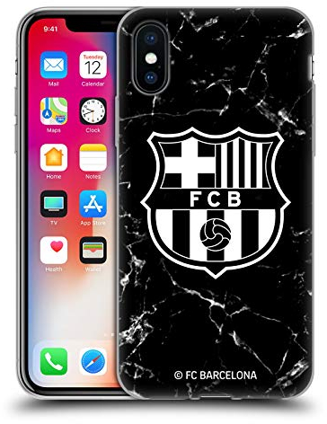 Head Case Designs Licenciado Oficialmente FC Barcelona Mármol Negro Patrones de Cresta Caso Funda de Gel Suave Compatible con Apple iPhone X/iPhone XS