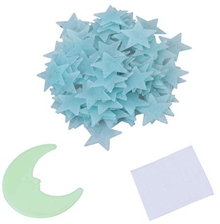 Wakauto 101Pcs Leuchtende Decke Sternaufkleber Kleber im Dunkeln Leuchten Mond Und Stern 3D Wandtattoos Dekoration für Schlafzimmer Und Party (Hellblau)